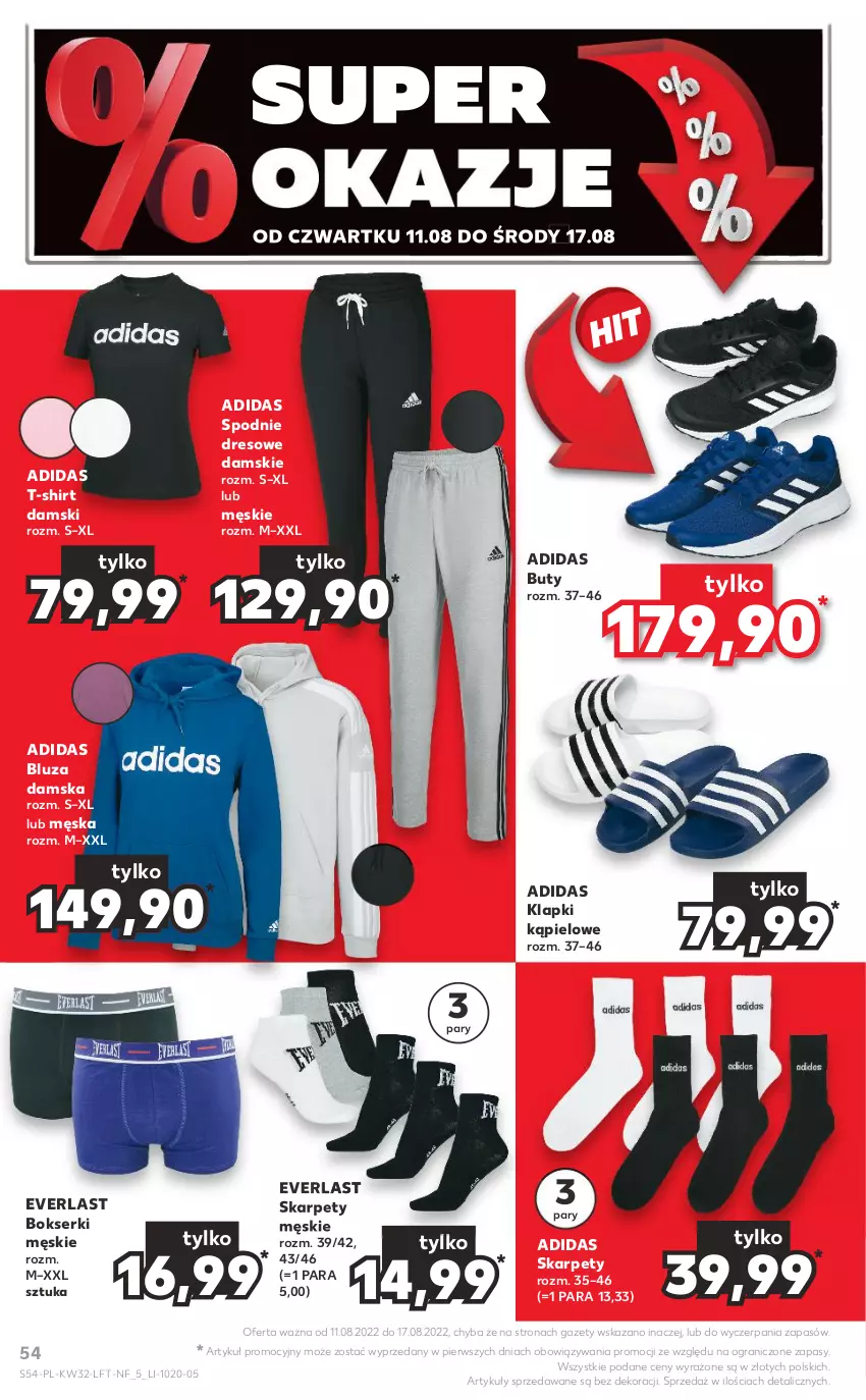 Gazetka promocyjna Kaufland - OFERTA TYGODNIA - ważna 11.08 do 17.08.2022 - strona 54 - produkty: Adidas, Bluza, Bokserki, Buty, Dres, Gra, Karp, Klapki, Ser, Spodnie, Spodnie dresowe, T-shirt