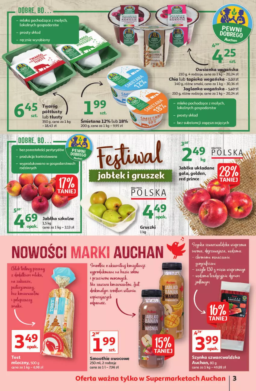 Gazetka promocyjna Auchan - przeNISKIE CENY lecą w dół Supermarkety - ważna 24.02 do 02.03.2022 - strona 3 - produkty: Chia, Fa, Gala, Jabłka, Jaglanka, Mleko, Owsianka, Ser, Smoothie