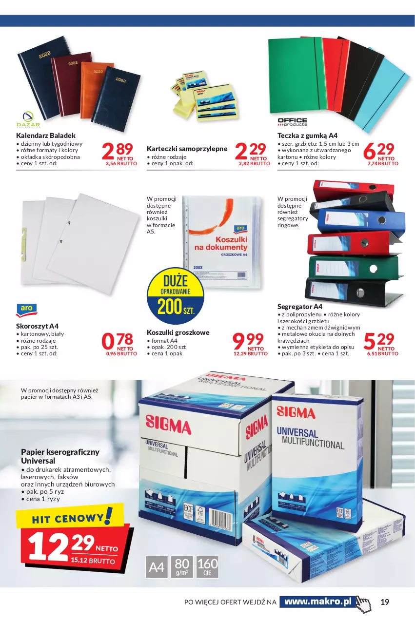 Gazetka promocyjna Makro - [Oferta promocyjna] Artykuły spożywcze i przemysłowe - ważna 19.10 do 30.10.2021 - strona 19 - produkty: Biuro, Dźwig, Fa, Gra, Kalendarz, Karteczki samoprzylepne, Kosz, Mop, Papier, Ser