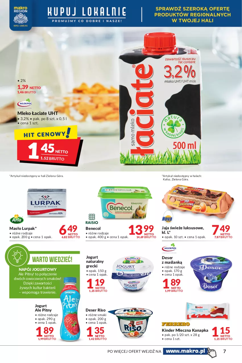 Gazetka promocyjna Makro - [Oferta promocyjna] Artykuły spożywcze i przemysłowe - ważna 19.10 do 30.10.2021 - strona 7 - produkty: Benecol, Deser, Jaja, Jogurt, Jogurt naturalny, Kinder, Lurpak, Masło, Mleczna kanapka, Mleko, Napój, Napój jogurtowy, Ser