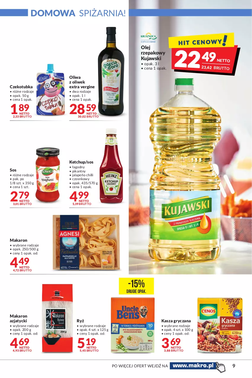 Gazetka promocyjna Makro - [Oferta promocyjna] Artykuły spożywcze i przemysłowe - ważna 19.10 do 30.10.2021 - strona 9 - produkty: Gin, Gry, Kasza, Kasza gryczana, Ketchup, Kujawski, Makaron, Olej, Olej rzepakowy, Oliwa z oliwek, Ryż, Sos