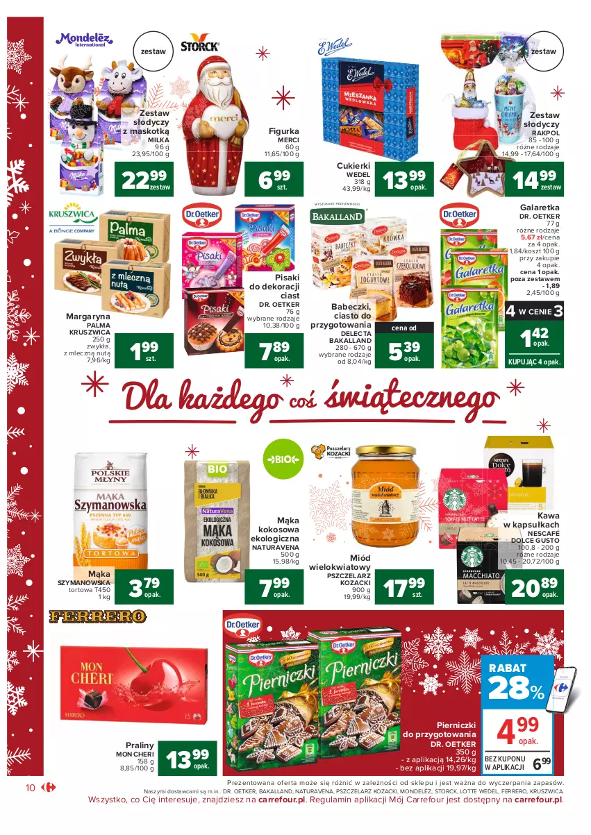 Gazetka promocyjna Carrefour - Gazetka Market - ważna 07.12 do 12.12.2021 - strona 10 - produkty: Babeczki, Bakalland, Cukier, Cukierki, Delecta, Dolce Gusto, Dr. Oetker, Ferrero, Gala, Galaretka, Kawa, Kokos, Kosz, Mąka, Margaryna, Merci, Milka, Miód, Nescafé, Palma, Praliny