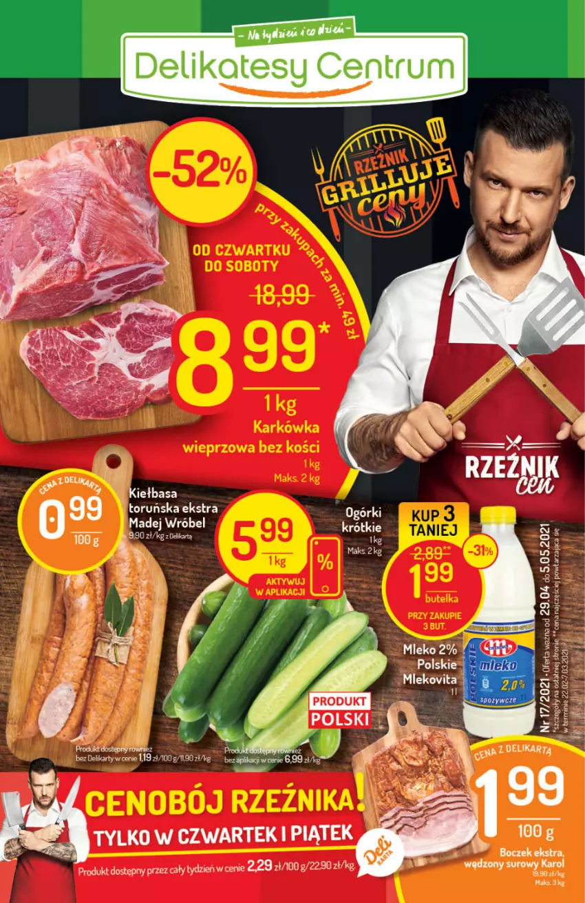 Gazetka promocyjna Delikatesy Centrum - Gazetka Delikatesy Centrum - ważna 29.04 do 05.05.2021 - strona 1 - produkty: Boczek, Kiełbasa, Madej Wróbel, Mleko, Mlekovita, Ocet, Rum, Ser