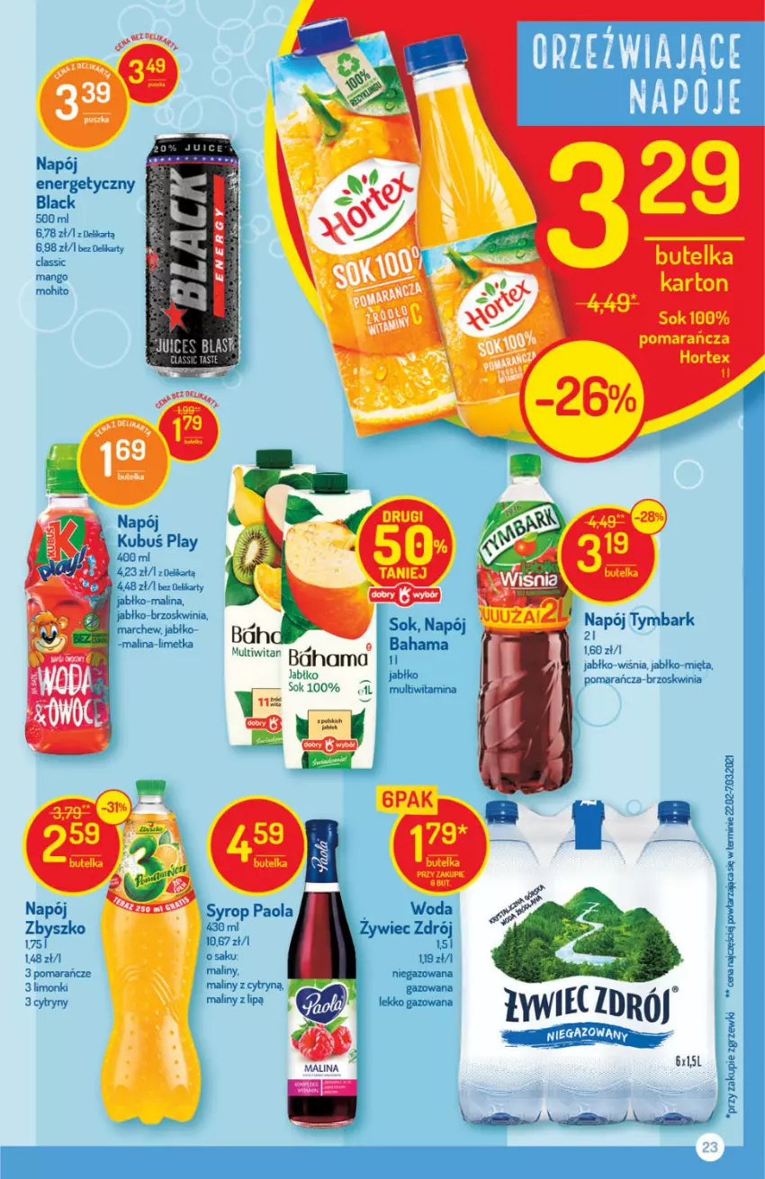 Gazetka promocyjna Delikatesy Centrum - Gazetka Delikatesy Centrum - ważna 29.04 do 05.05.2021 - strona 23 - produkty: Cytryny, Hama, Kubuś, Lack, Maliny, Mango, Mięta, Napój, Napój energetyczny, Paola, Pomarańcze, Sok, Syrop, Tymbark, Woda