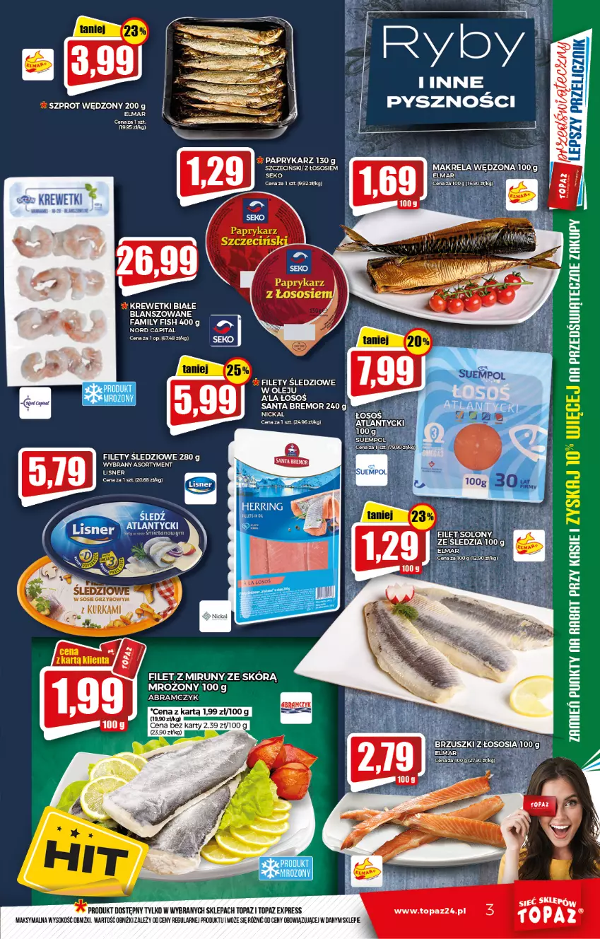 Gazetka promocyjna Topaz - Gazetka - ważna 25.11 do 01.12.2021 - strona 3 - produkty: Fa, Krewetki, Olej, Papryka, Paprykarz, SEKO, Sok, Sos, Suempol, Szprot, Top