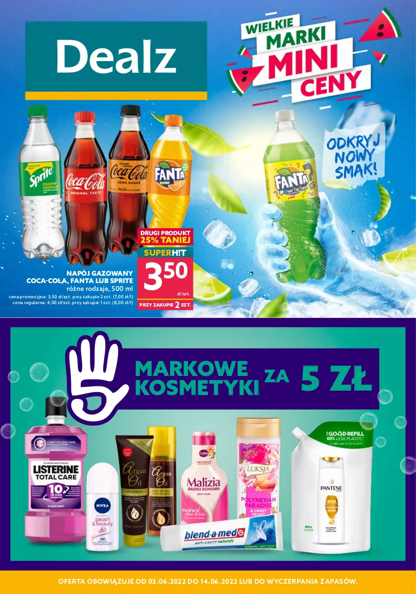 Gazetka promocyjna Dealz - NOWA GAZETKAWielkie Marki Mini Ceny - ważna 02.06 do 14.06.2022 - strona 1 - produkty: Coca-Cola, Fa, Fanta, Napój, Napój gazowany, Sprite