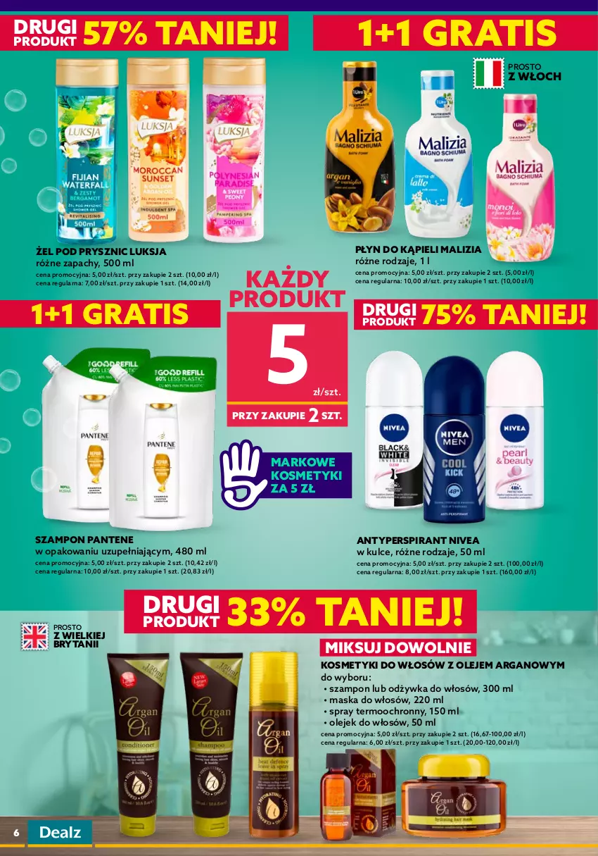 Gazetka promocyjna Dealz - NOWA GAZETKAWielkie Marki Mini Ceny - ważna 02.06 do 14.06.2022 - strona 6 - produkty: Antyperspirant, Blend-a-Med, Chusteczki, Colgate, Gra, LG, Listerine, Luksja, Malizia, Maska, Maska do włosów, Nivea, Odżywka, Olej, Pantene, Pasta do zębów, Płyn do kąpieli, Płyn do płukania, Płyn do płukania jamy ustnej, Szampon, Szczoteczka, Szczoteczka do zębów