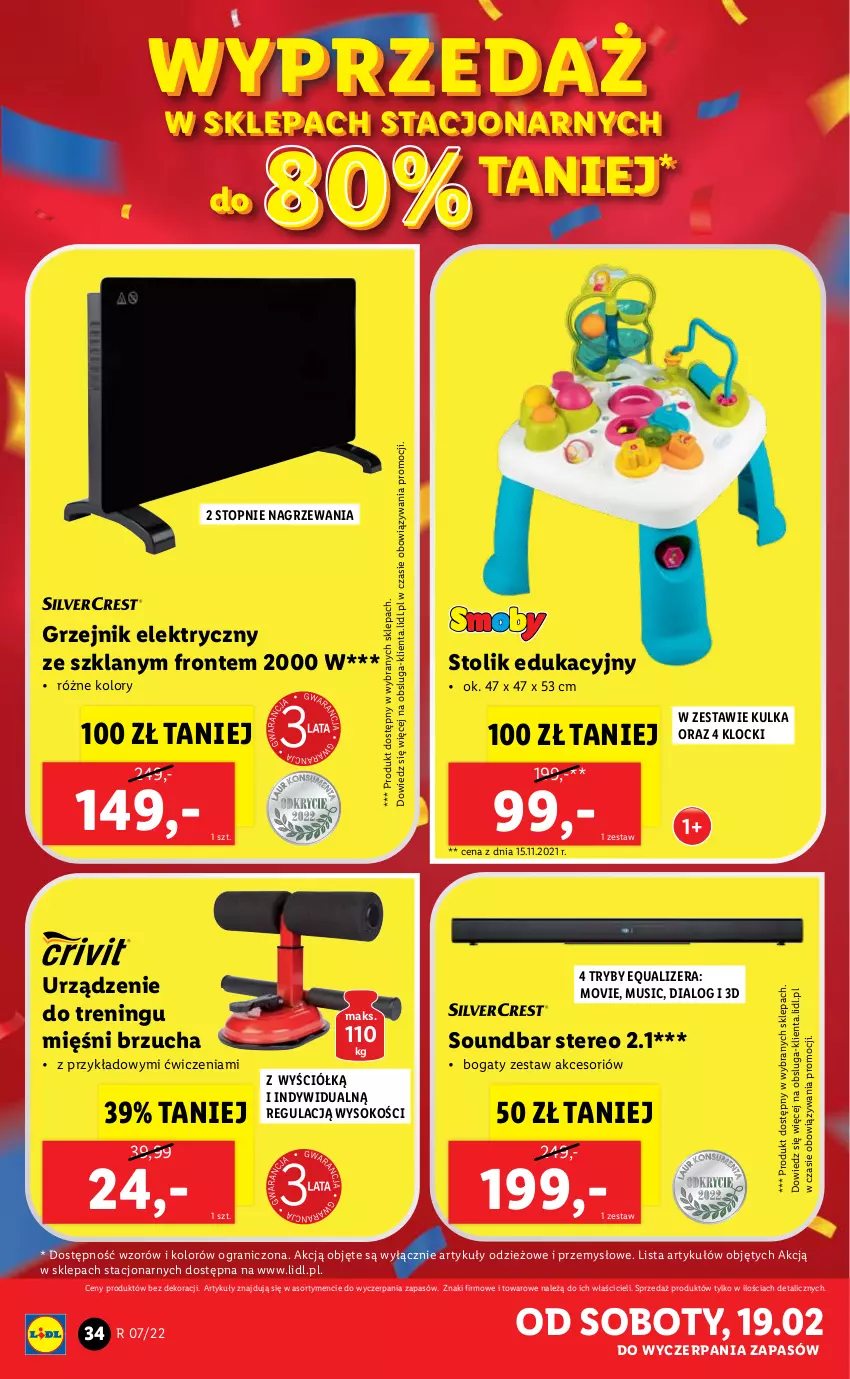 Gazetka promocyjna Lidl - GAZETKA - ważna 14.02 do 19.02.2022 - strona 36 - produkty: Gra, Grzejnik, Klocki, Mus, Sok, Soundbar, Stolik, Top