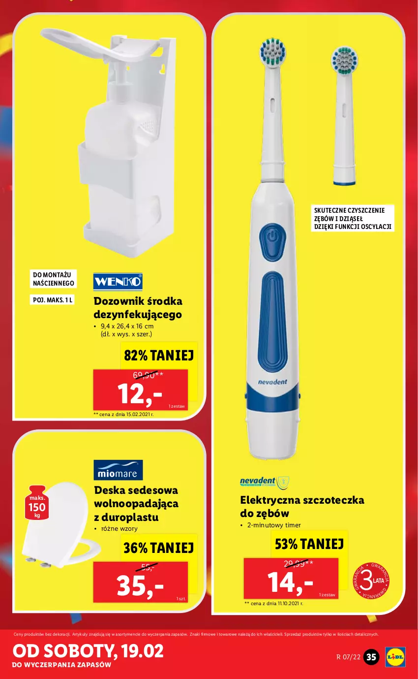 Gazetka promocyjna Lidl - GAZETKA - ważna 14.02 do 19.02.2022 - strona 37 - produkty: Deska sedesowa, Dozownik, Elektryczna szczoteczka, Szczoteczka, Szczoteczka do zębów