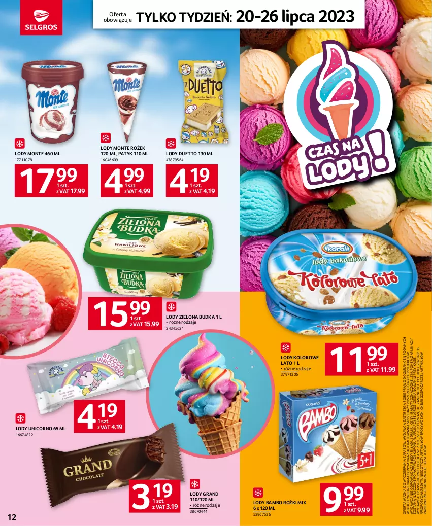 Gazetka promocyjna Selgros - Jeszcze więcej super promocji! - ważna 20.07 do 26.07.2023 - strona 12 - produkty: Fa, Gra, LG, Lody, Monte, Papier, Piec, Tran, Zielona Budka