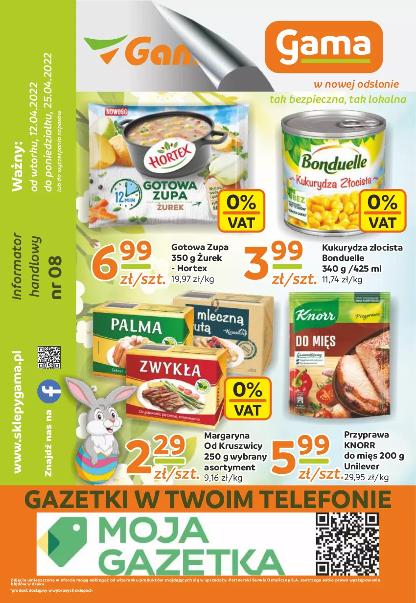 Gazetka promocyjna Gama - Gazetka Gama - ważna 25.04.2022 do 12.04.2023 - strona 12 - produkty: Bonduelle, Hortex, Knorr, Kukurydza, Margaryna, Piec, Ser, Telefon, Zupa