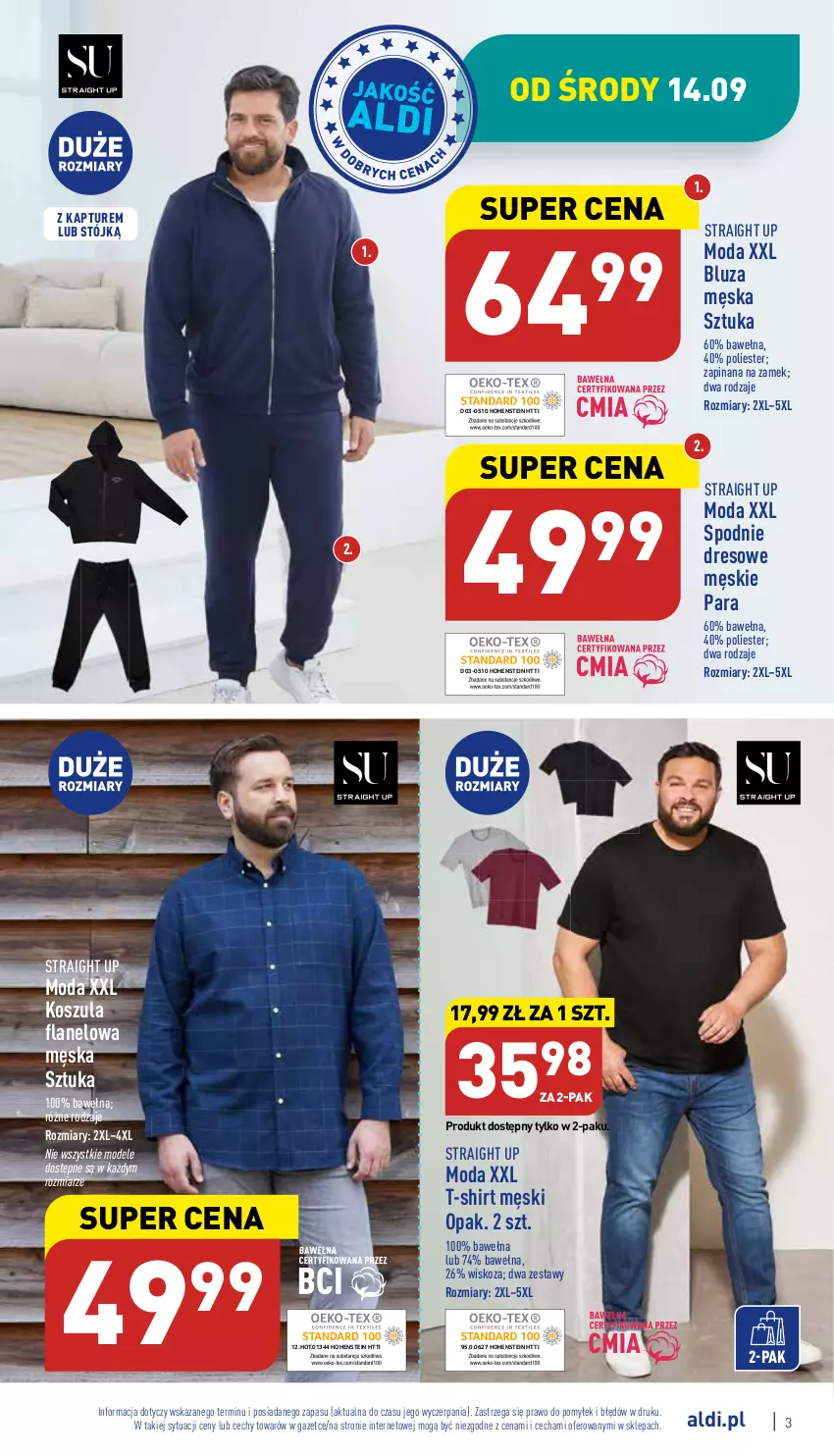 Gazetka promocyjna Aldi - Zaplanuj zakupy wcześniej - ważna 14.09 do 17.09.2022 - strona 3 - produkty: Bluza, Dres, Kosz, Koszula, Moda, Spodnie, Spodnie dresowe, T-shirt, Wełna