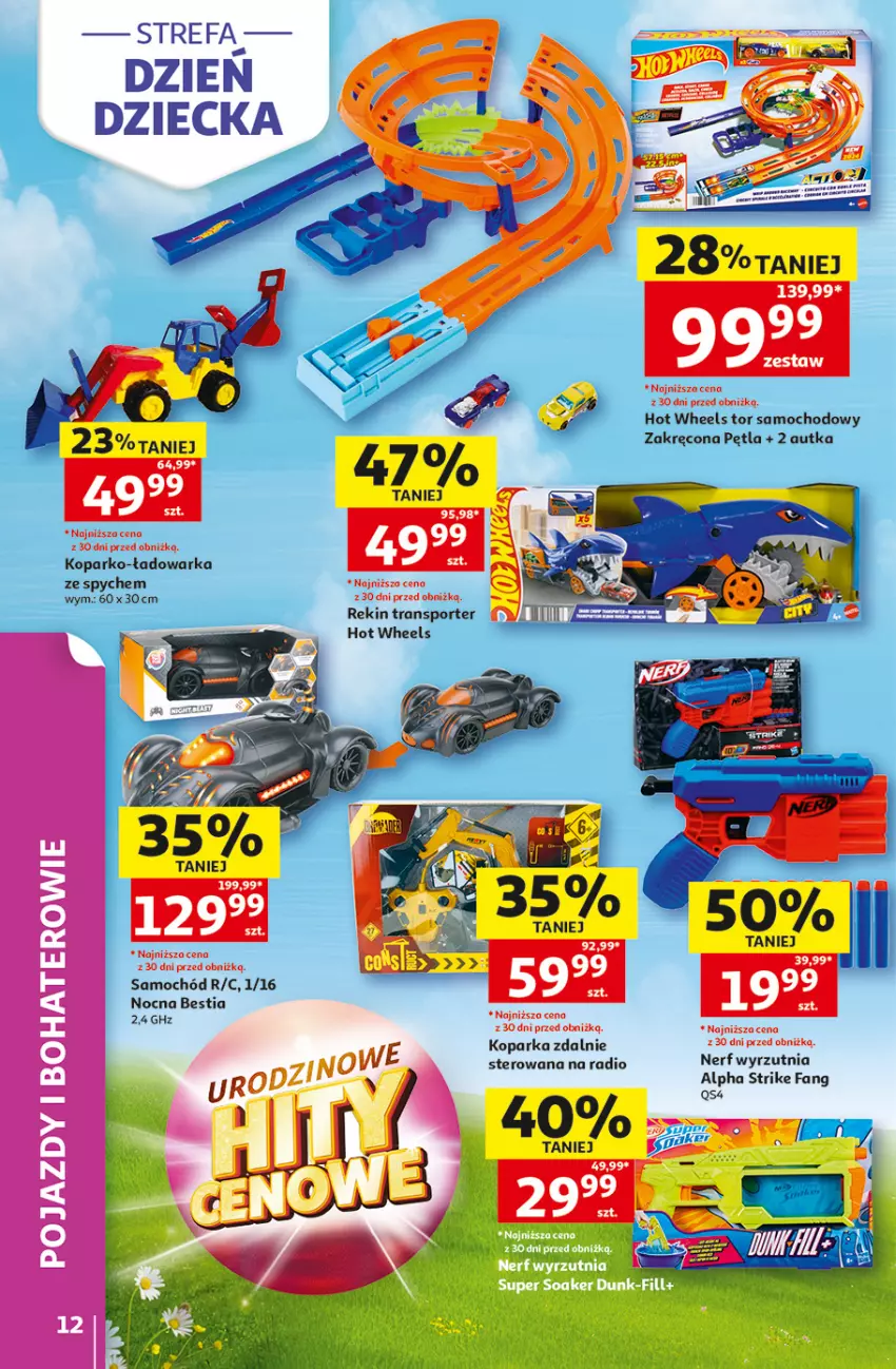 Gazetka promocyjna Auchan - Gazetka 30 Lat Hipermarket Auchan - ważna 28.05 do 03.06.2026 - strona 12 - produkty: Fa, Hot Wheels, Nerf, Pojazd, Por, Samochód, Sport, Tran, Warka, Wyrzutnia