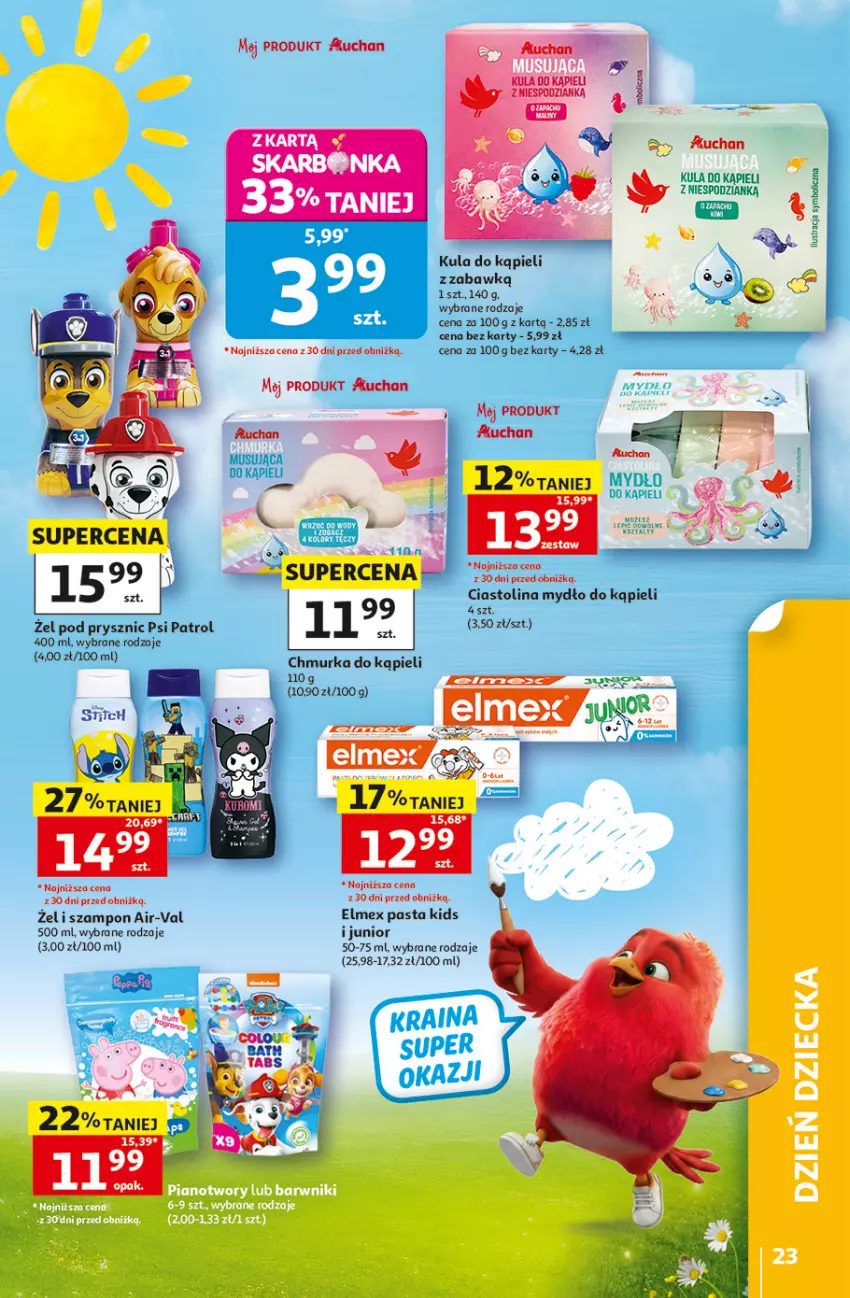 Gazetka promocyjna Auchan - Gazetka 30 Lat Hipermarket Auchan - ważna 28.05 do 03.06.2026 - strona 23 - produkty: Elmex, Kula do kąpieli, Mydło, Psi Patrol, Szampon