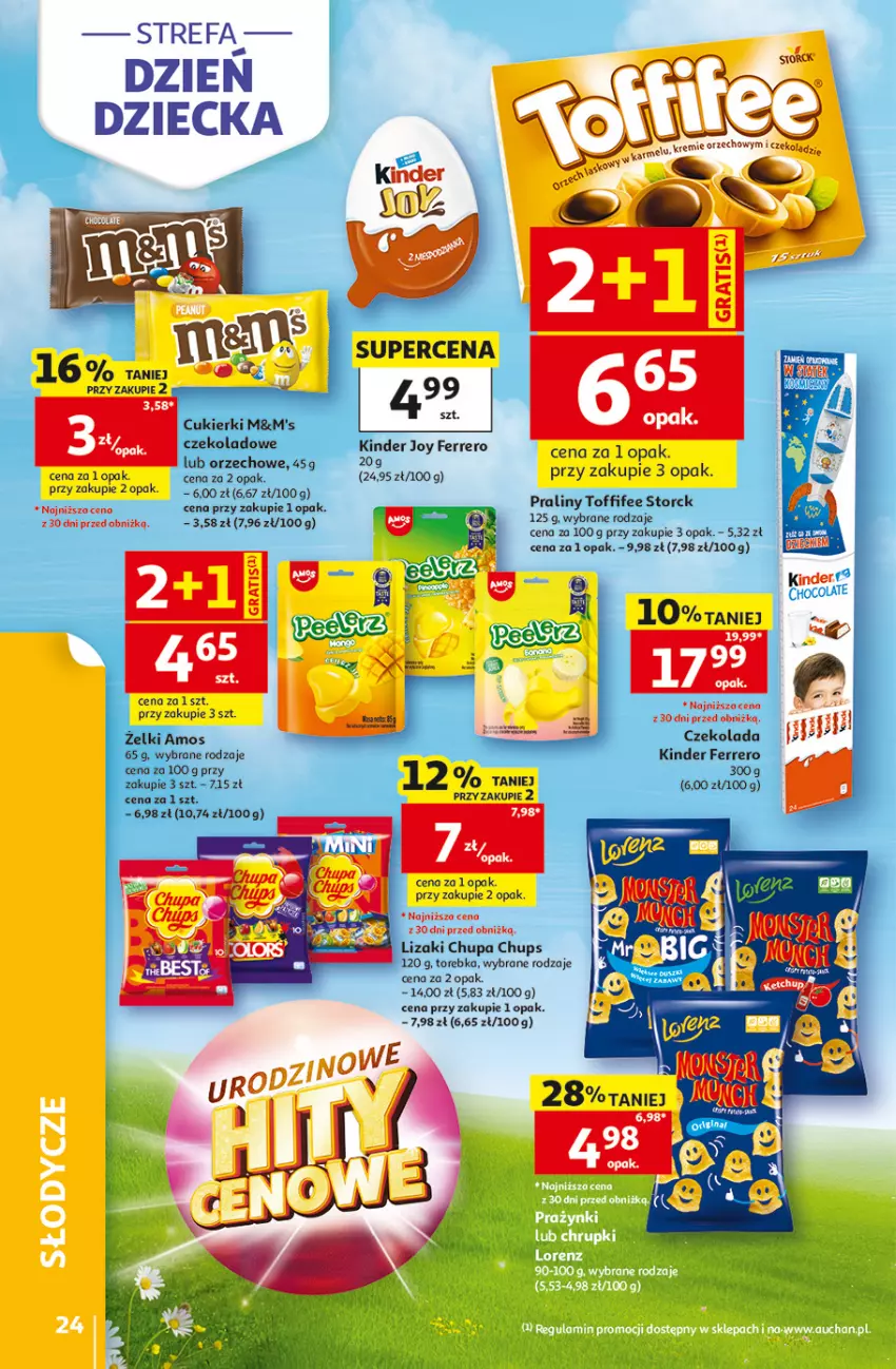 Gazetka promocyjna Auchan - Gazetka 30 Lat Hipermarket Auchan - ważna 28.05 do 03.06.2026 - strona 24 - produkty: Chupa Chups, Cukier, Cukierki, Czekolada, Fa, Ferrero, Kinder, Lizaki, Praliny, Toffifee, Torebka