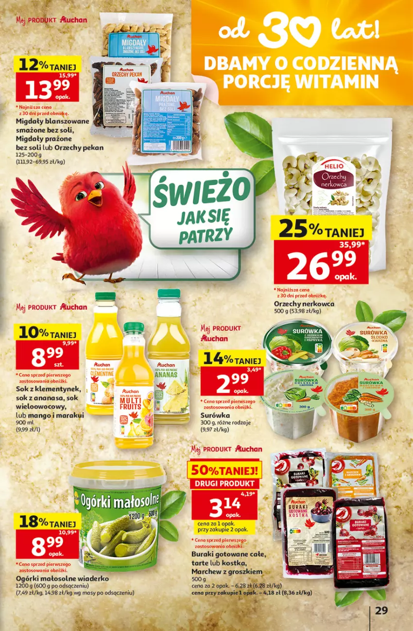 Gazetka promocyjna Auchan - Gazetka 30 Lat Hipermarket Auchan - ważna 28.05 do 03.06.2026 - strona 29 - produkty: Ananas, Buraki, Mango, Migdały, Sok, Surówka