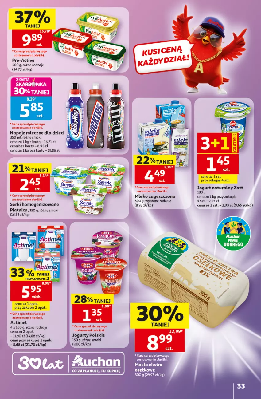 Gazetka promocyjna Auchan - Gazetka 30 Lat Hipermarket Auchan - ważna 28.05 do 03.06.2026 - strona 33 - produkty: Actimel, Dzieci, Jogurt, Jogurt naturalny, Mleko, Mleko zagęszczone, Napoje, Piątnica, Ser, Zott