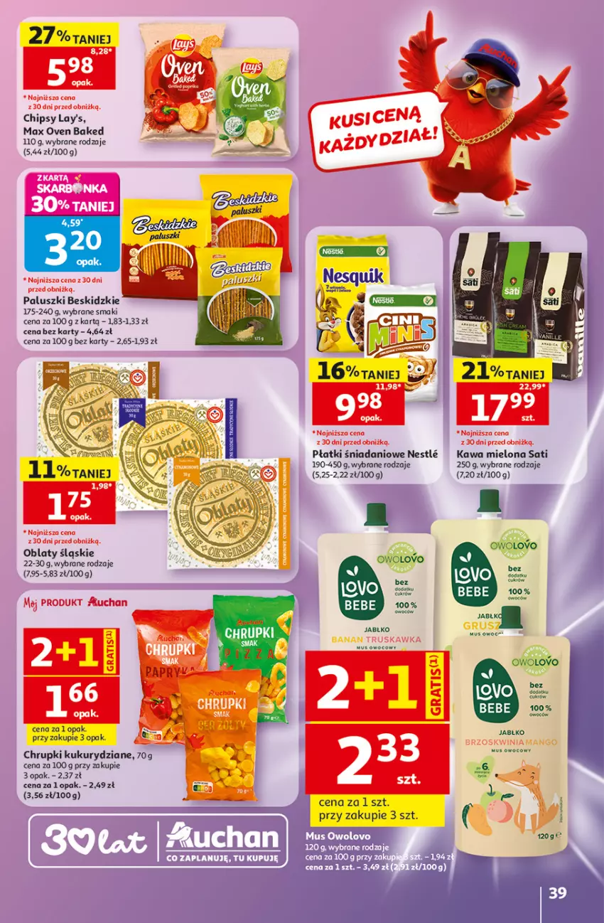 Gazetka promocyjna Auchan - Gazetka 30 Lat Hipermarket Auchan - ważna 28.05 do 03.06.2026 - strona 39 - produkty: Beskidzki, Chipsy, Chrupki, Danio, Kawa, Kawa mielona, Mus, Sati