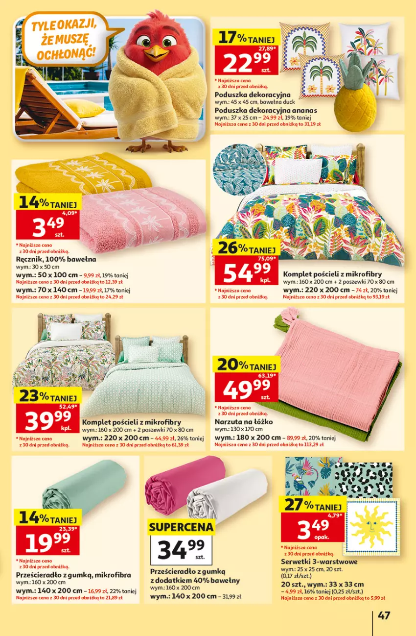 Gazetka promocyjna Auchan - Gazetka 30 Lat Hipermarket Auchan - ważna 28.05 do 03.06.2026 - strona 47 - produkty: Ananas, Duck, Komplet pościeli, Narzuta, Poduszka, Poduszka dekoracyjna, Pościel, Prześcieradło, Ręcznik, Ser, Serwetki, Wełna
