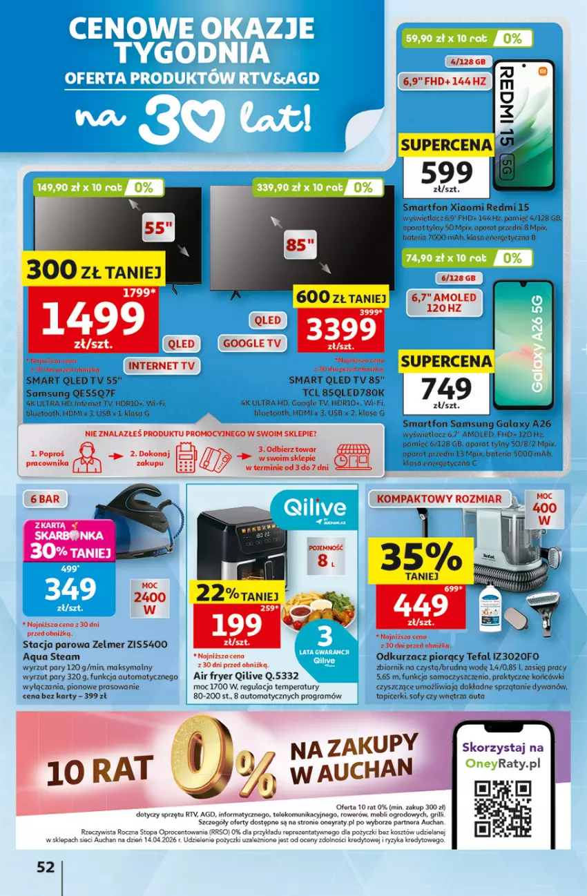 Gazetka promocyjna Auchan - Gazetka 30 Lat Hipermarket Auchan - ważna 28.05 do 03.06.2026 - strona 52 - produkty: Amol, Dywan, Fa, Gala, Gra, Grill, Kosz, LED TV, Odkurzacz, Rower, Samsung, Ser, Smartfon, Sprzątanie, Tefal, Top, Zelmer