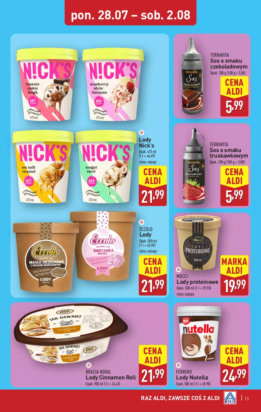 Gazetka promocyjna Aldi - Pełna oferta - ważna 28.07 do 02.08.2025 - strona 13 - produkty: Ferrero, Lody, Nutella, Sos