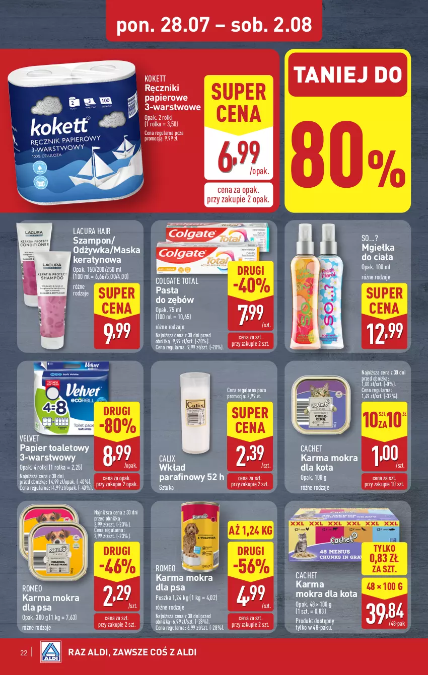 Gazetka promocyjna Aldi - Pełna oferta - ważna 28.07 do 02.08.2025 - strona 22 - produkty: Colgate, Colgate Total, LG, Maska, Odżywka, Papier, Papier toaletowy, Pasta do zębów, Ręcznik, Ręczniki papierowe, Rolki, Szampon, Velvet