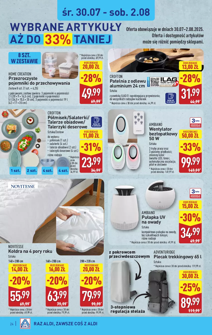 Gazetka promocyjna Aldi - Pełna oferta - ważna 28.07 do 02.08.2025 - strona 24 - produkty: Deser, Kołdra, Patelnia, Plecak, Pojemnik, Pokrywa, Por, Ser, Talerz, Talerzyk, Top