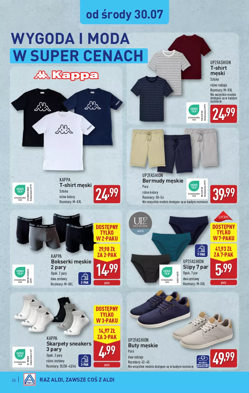 Gazetka promocyjna Aldi - Pełna oferta - ważna 28.07 do 02.08.2025 - strona 26 - produkty: Bermudy, Bokserki, Buty, Fa, Karp, Moda, Ser, Slipy, T-shirt, Top
