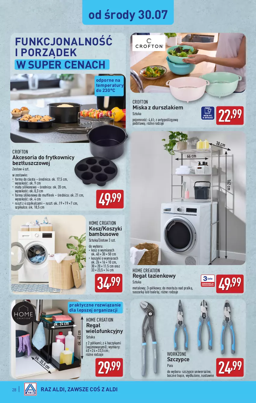 Gazetka promocyjna Aldi - Pełna oferta - ważna 28.07 do 02.08.2025 - strona 28 - produkty: Durszlak, Haczyk, Kosz, Miska, Półka, Por, Regał, Sok, Szczypce