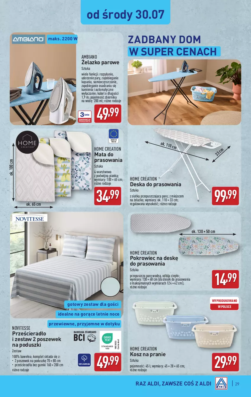 Gazetka promocyjna Aldi - Pełna oferta - ważna 28.07 do 02.08.2025 - strona 29 - produkty: Bieganie, Deska do prasowania, Kosz, Pokrowiec, Pokrowiec na deskę, Prześcieradło, Sok, Wełna