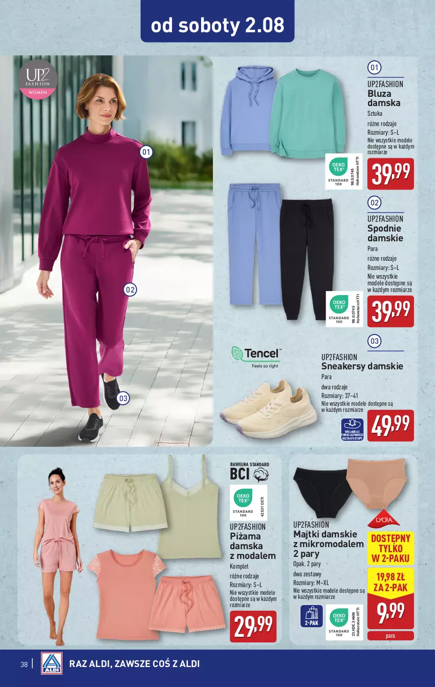 Gazetka promocyjna Aldi - Pełna oferta - ważna 28.07 do 02.08.2025 - strona 38 - produkty: Bluza, Fa, Majtki, Moda, Piżama, Sneakersy, Spodnie, Top