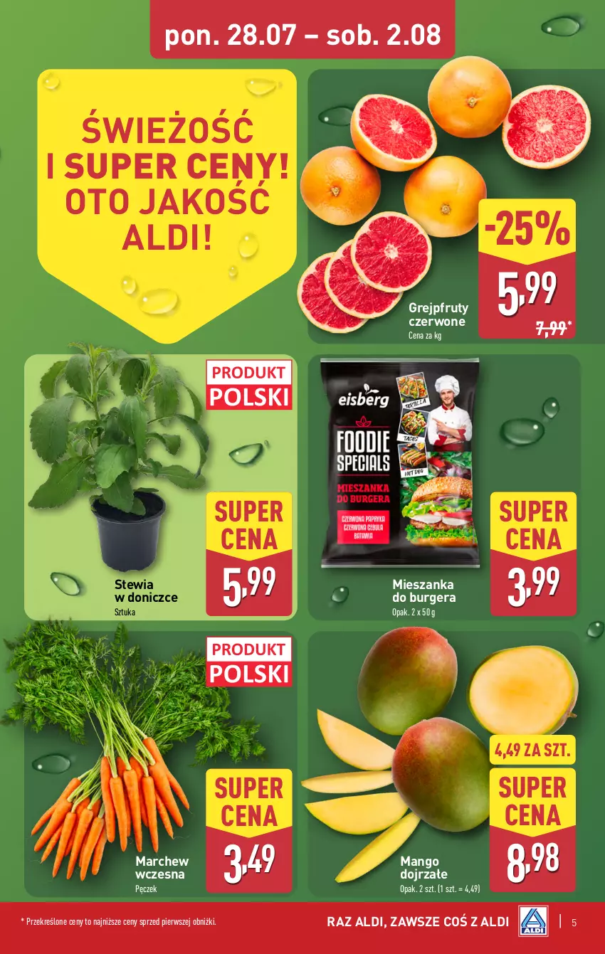 Gazetka promocyjna Aldi - Pełna oferta - ważna 28.07 do 02.08.2025 - strona 5 - produkty: Burger, Grejpfrut, Mango