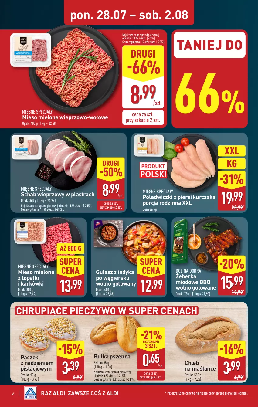 Gazetka promocyjna Aldi - Pełna oferta - ważna 28.07 do 02.08.2025 - strona 6 - produkty: Bułka, Chleb, Kurczak, Mięsne specjały, Mięso, Mięso mielone, Pączek, Piec, Pieczywo, Por, Schab wieprzowy