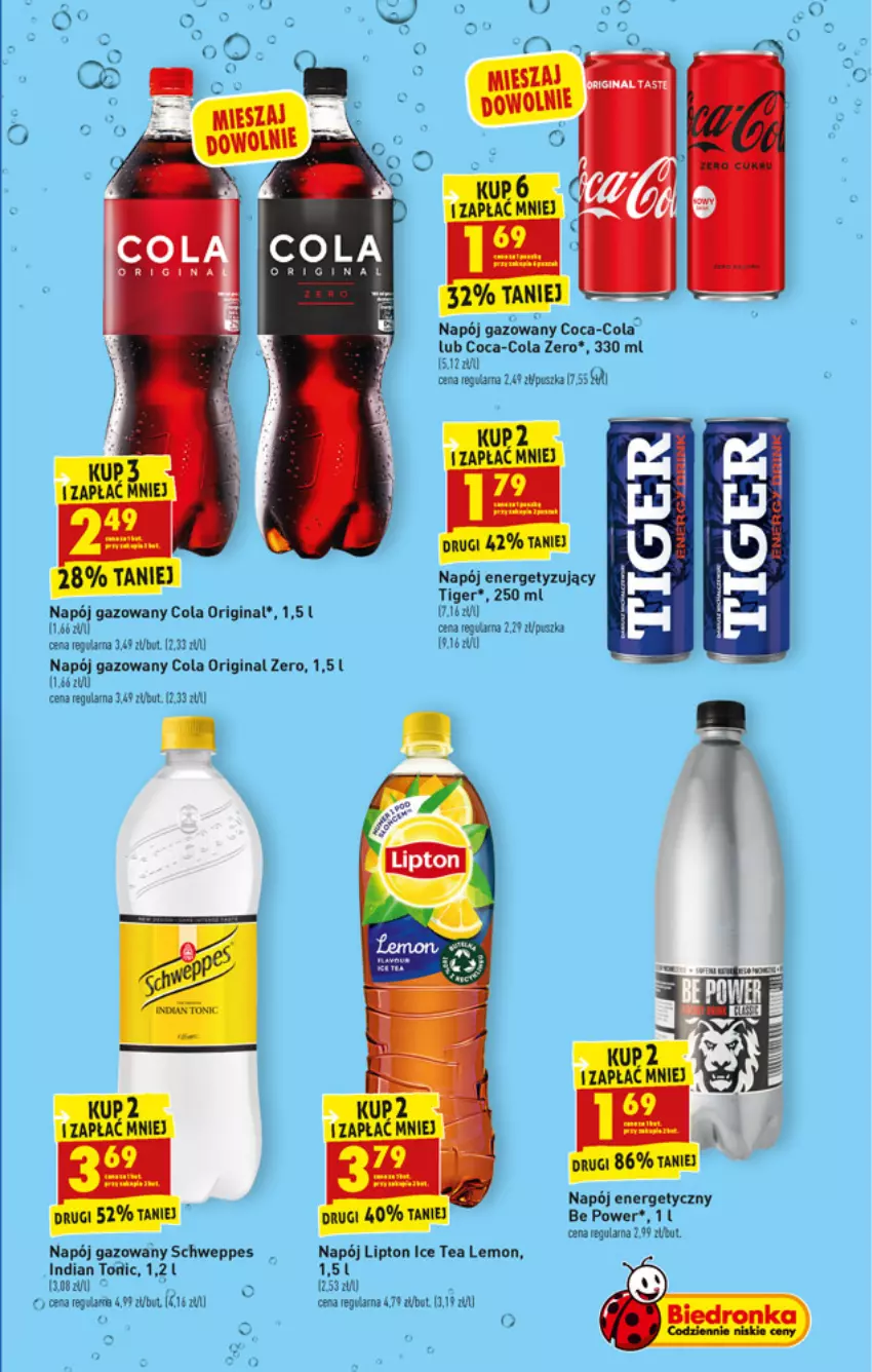 Gazetka promocyjna Biedronka - W tym tygodniu - ważna 13.09 do 18.09.2021 - strona 45 - produkty: Coca-Cola, Dron, Gin, Lipton, Napój, Napój energetyczny, Napój gazowany, Schweppes, Tiger