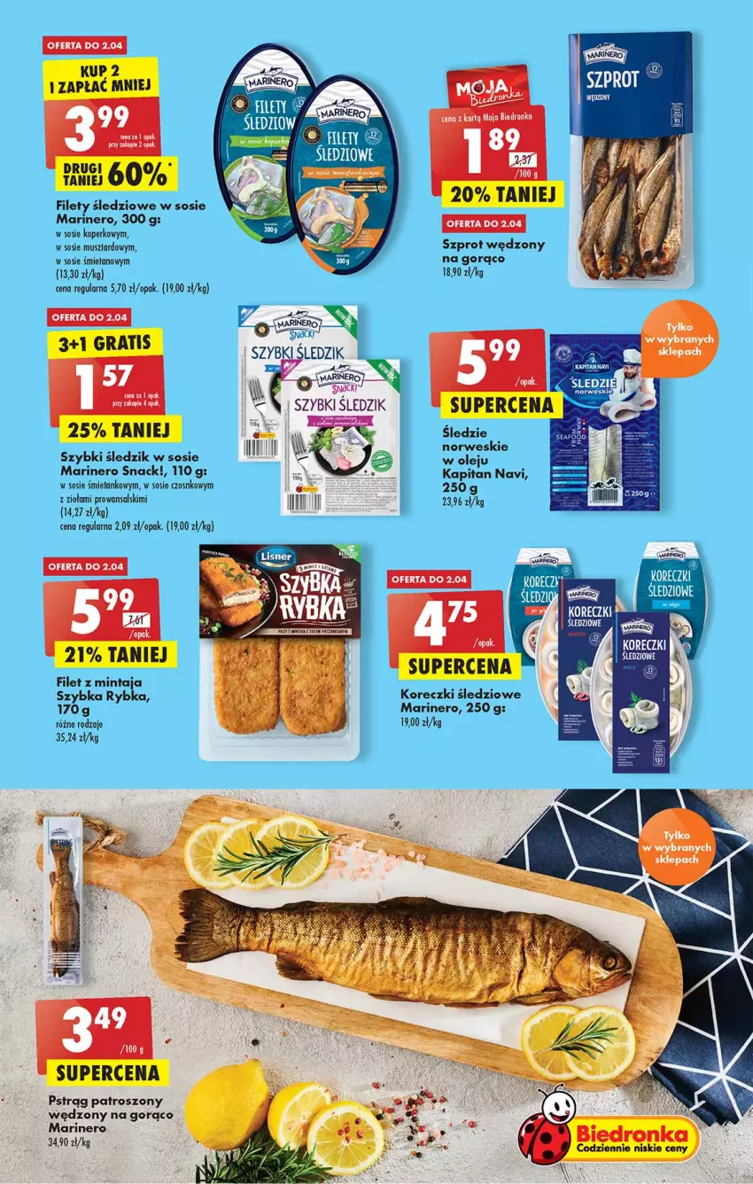 Gazetka promocyjna Biedronka - W tym tygodniu - ważna 31.03 do 06.04.2022 - strona 19 - produkty: Dron, Fa, Filet z mintaja, Gra, Koreczki śledziowe, Mintaj, Mus, Olej, Pstrąg, Sos, Szprot