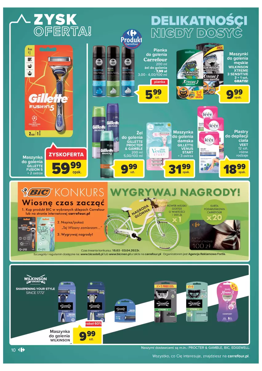 Gazetka promocyjna Carrefour - Gazetka Poczuj się kwitnąco na wiosnę - ważna 15.03 do 26.03.2022 - strona 10 - produkty: BIC, Fusion, Gillette, Gillette Venus, LG, Maszynka, Maszynka do golenia, Pianka do golenia, Sharp, Szynka, Venus