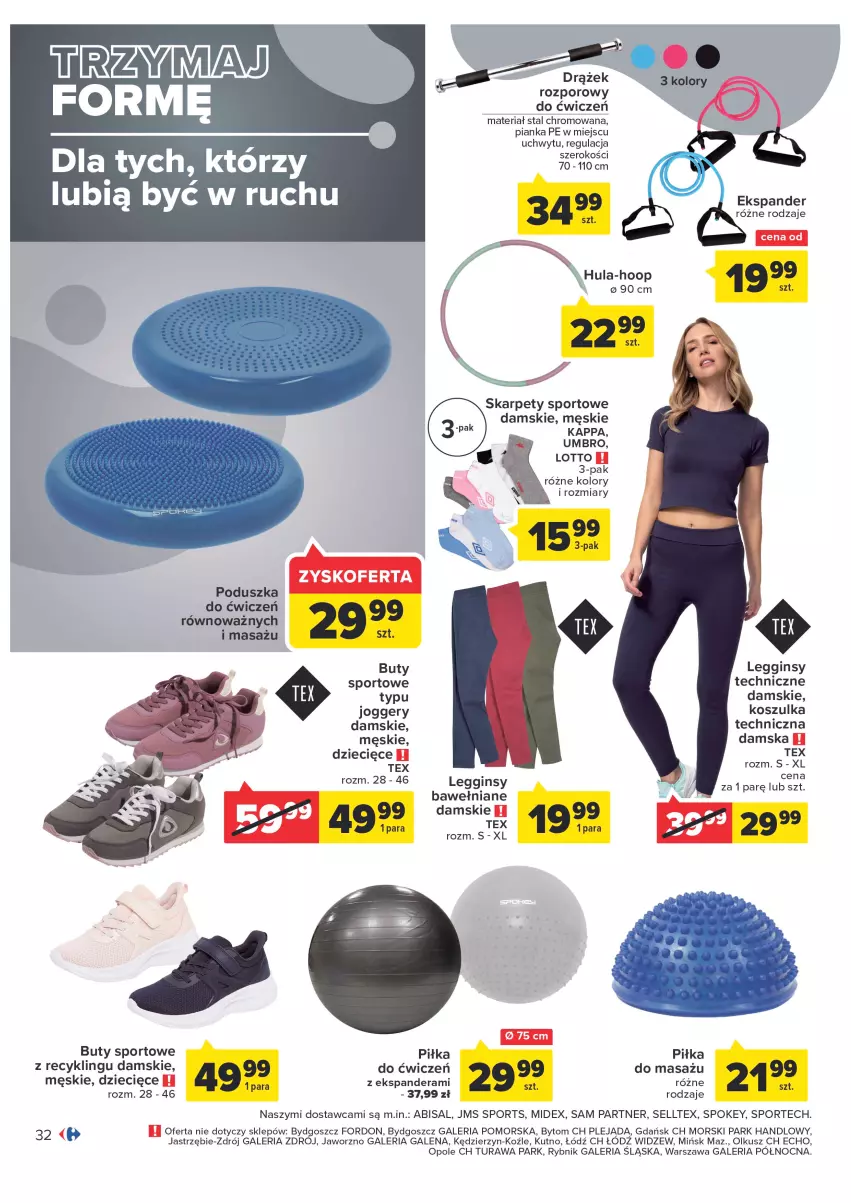 Gazetka promocyjna Carrefour - Gazetka Poczuj się kwitnąco na wiosnę - ważna 15.03 do 26.03.2022 - strona 32 - produkty: Buty, Dzieci, Ekspander, Gin, Hoop, Karp, Kosz, Koszulka, Legginsy, Poduszka, Por, Sport