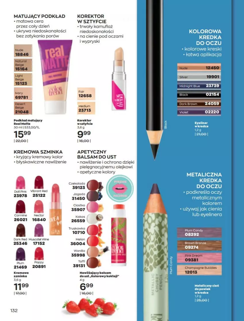 Gazetka promocyjna Avon - Katalog Avon online 5/2021 - ważna 01.05 do 31.05.2021 - strona 132 - produkty: Balsam do ust, Czekolada, Inka, Kokos, Melon, Mus, Nawilżający balsam, Olej, Podkład, Podkład matujący, Por, Szminka