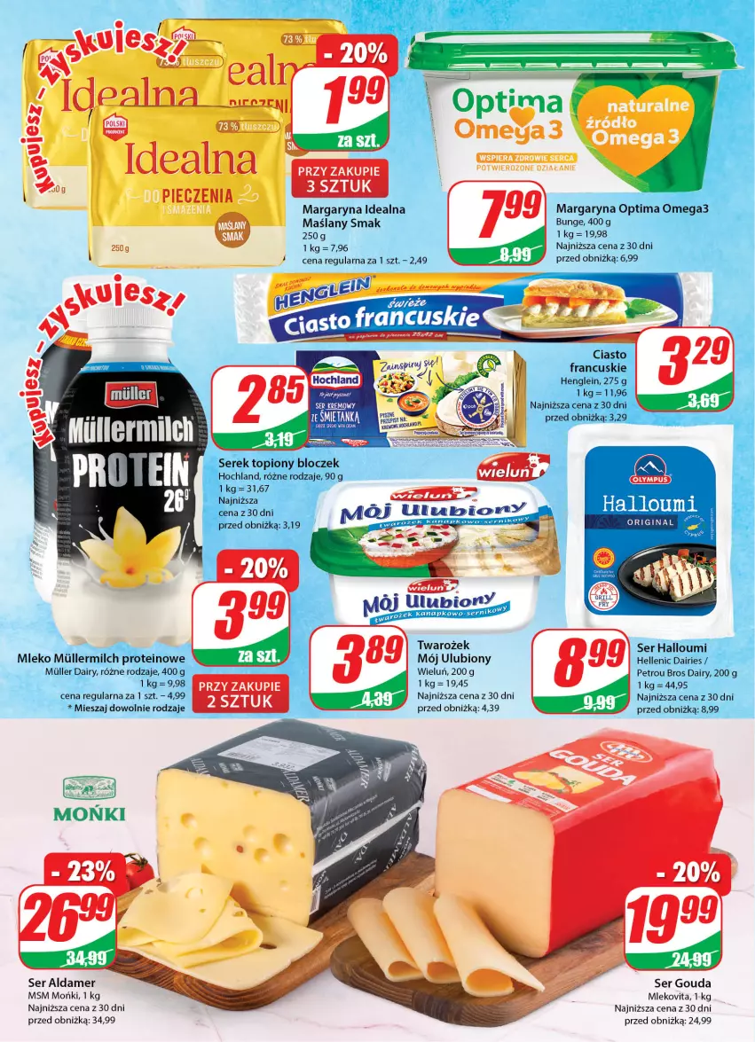 Gazetka promocyjna Dino - Gazetka 32 - ważna 09.08 do 14.08.2023 - strona 14 - produkty: Ciasto francuskie, Gin, Gouda, Hochland, Margaryna, Mleko, Mlekovita, Optima, Optima Omega3, Piec, Ser, Serek, Szal, Top