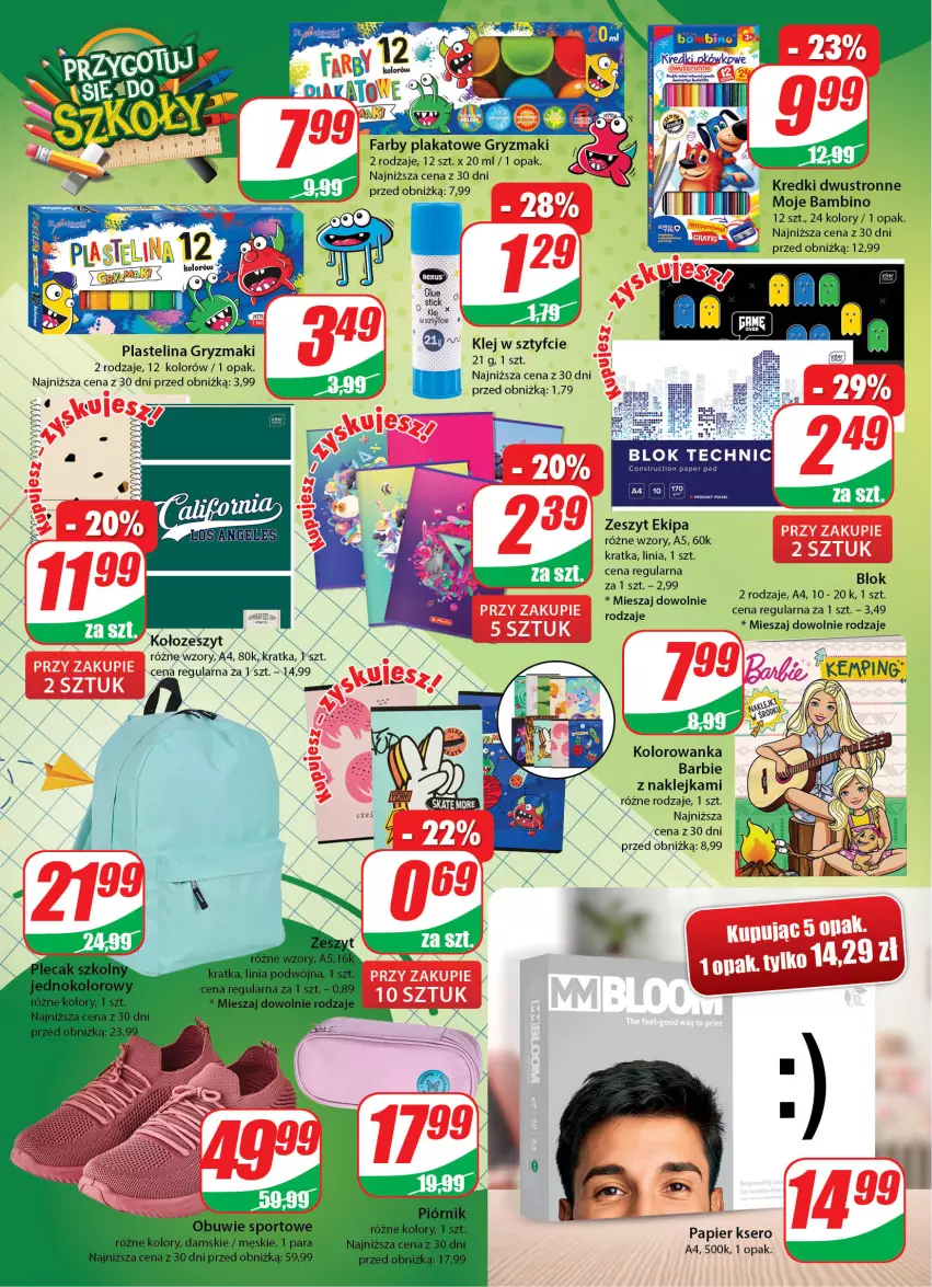 Gazetka promocyjna Dino - Gazetka 32 - ważna 09.08 do 14.08.2023 - strona 20 - produkty: Barbie, Fa, Gry, Klej, Kolorowanka, Papier, Plastelina, Ser