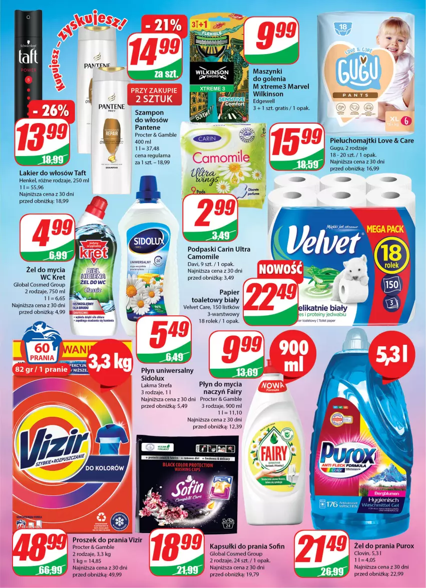 Gazetka promocyjna Dino - Gazetka 32 - ważna 09.08 do 14.08.2023 - strona 23 - produkty: Fa, Fairy, Kapsułki do prania, Kret, Lack, Lovi, Pantene, Papier, Płyn do mycia, Podpaski, Proszek do prania, Pur, Sidolux, Szampon, Velvet, Vizir