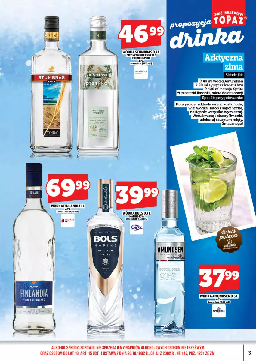 Gazetka promocyjna Topaz - Gazetka - ważna 01.02 do 15.02.2026 - strona 5 - produkty: Amundsen, Bols, Coca-Cola, Finlandia, Lanki, Mięta, Napój, Plasterki, Sok, Sprite, Stock, Syrop, Wódka