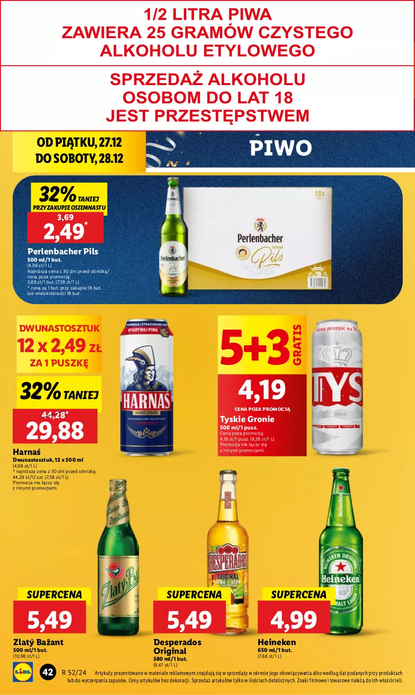 Gazetka promocyjna Lidl - GAZETKA - ważna 27.12 do 28.12.2024 - strona 46 - produkty: Desperados, Gin, Gra, Harnaś, Heineken, NBA, Piwo, Tyskie