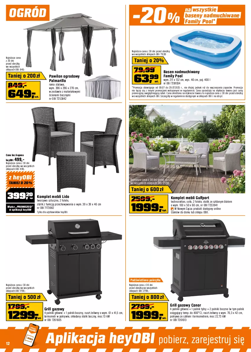 Gazetka promocyjna Obi - Gazetka OBI - ważna 09.07 do 29.07.2025 - strona 12 - produkty: Fa, Fotel, Grill, Grill gazowy, Inka, Materac, Mobil, Ogród, Palma, Piec, Pokrywa, Por, Rama, Sofa, Stolik, Tera, Termometr, Top