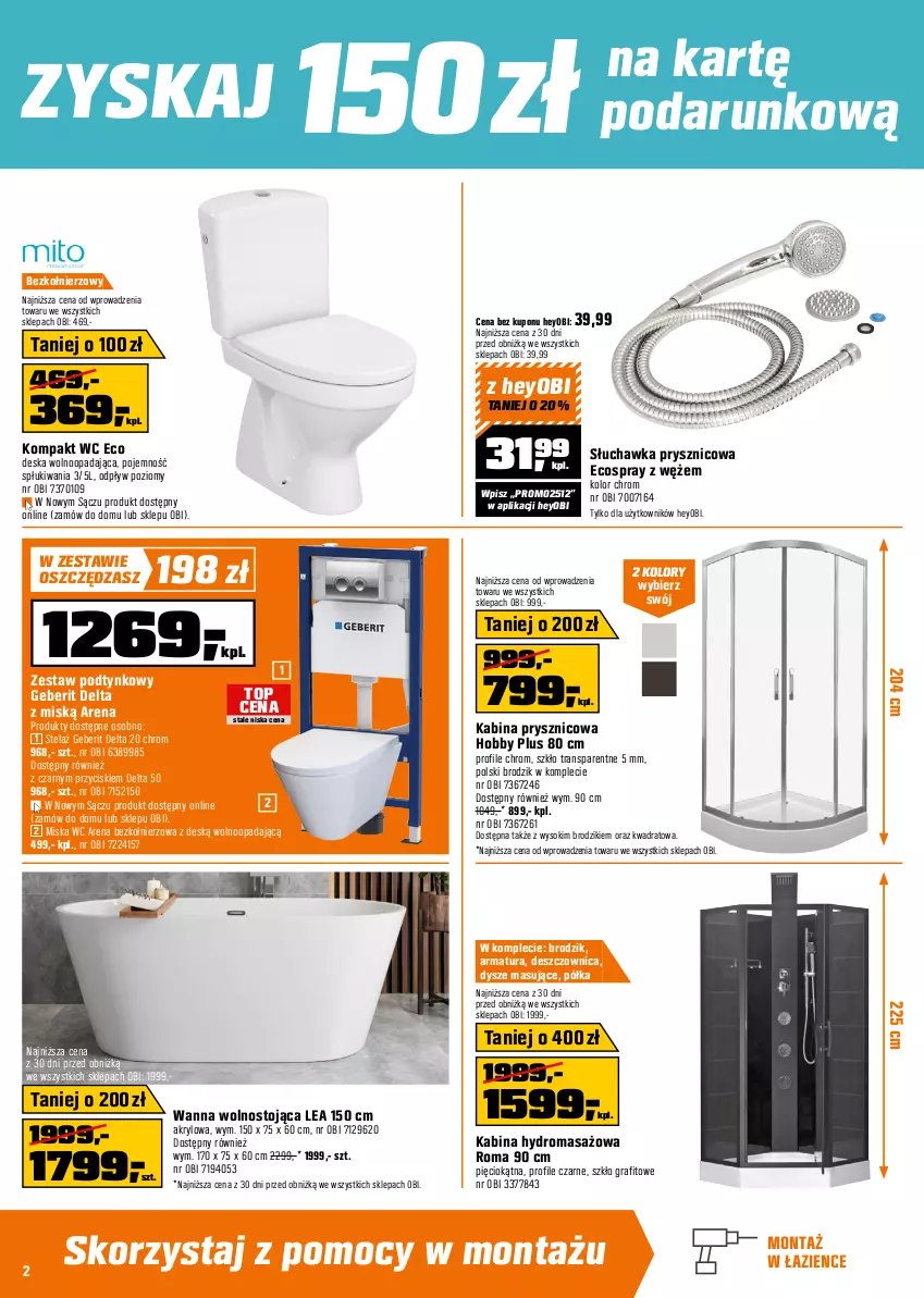 Gazetka promocyjna Obi - Gazetka OBI - ważna 09.07 do 29.07.2025 - strona 2 - produkty: Bateria, Bateria kuchenna, Bateria prysznicowa, Bateria umywalkowa, Bateria wannowa, Brodzik, Deska wolnoopadająca, Gra, Gres, Hobby, Kabina prysznicowa, Kompakt WC, Meble, Meble łazienkowe, Metro, Miska, Półka, Ser, Słuchawka prysznicowa, Sok, Szafka, Szkło grafitowe, Top, Tran, Umywalka, Wanna, Zestaw prysznicowy