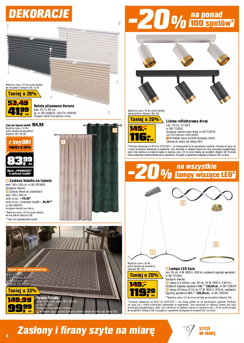 Gazetka promocyjna Obi - Gazetka OBI - ważna 09.07 do 29.07.2025 - strona 8 - produkty: Ajax, Drabina, Dywan, Gra, Hoop, Lampa, Lampa LED, Listwa, Mop, Płyn do mycia, Płyta, Płyta gipsowa, Pokrywa, Por, Rama, Reflektor, Roleta, Sok, Top, Tran, Velvet, Wiadro, Wkład do mopa, Zasłona