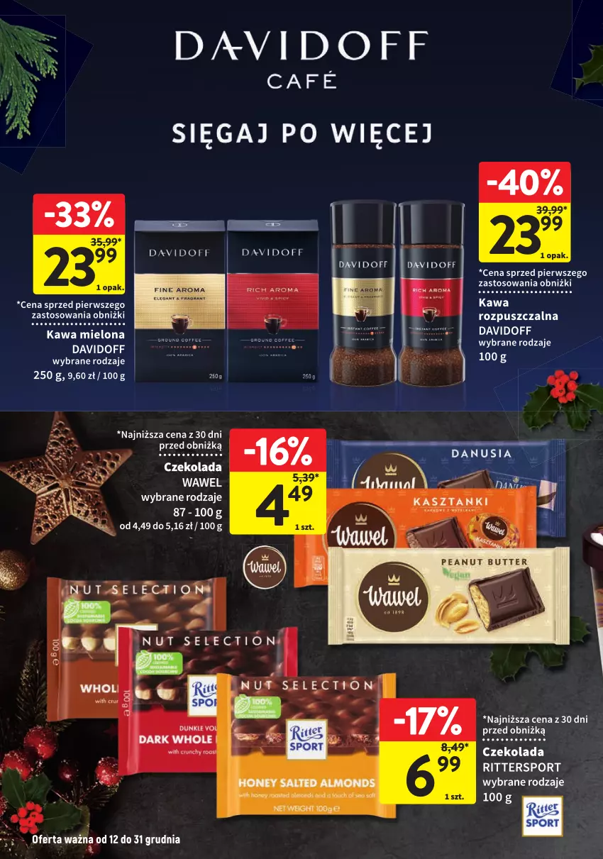 Gazetka promocyjna Intermarche - Gazetka Intermarche - ważna 12.12 do 31.12.2024 - strona 12 - produkty: Czekolada, Davidoff, Kawa, Kawa mielona, Wawel