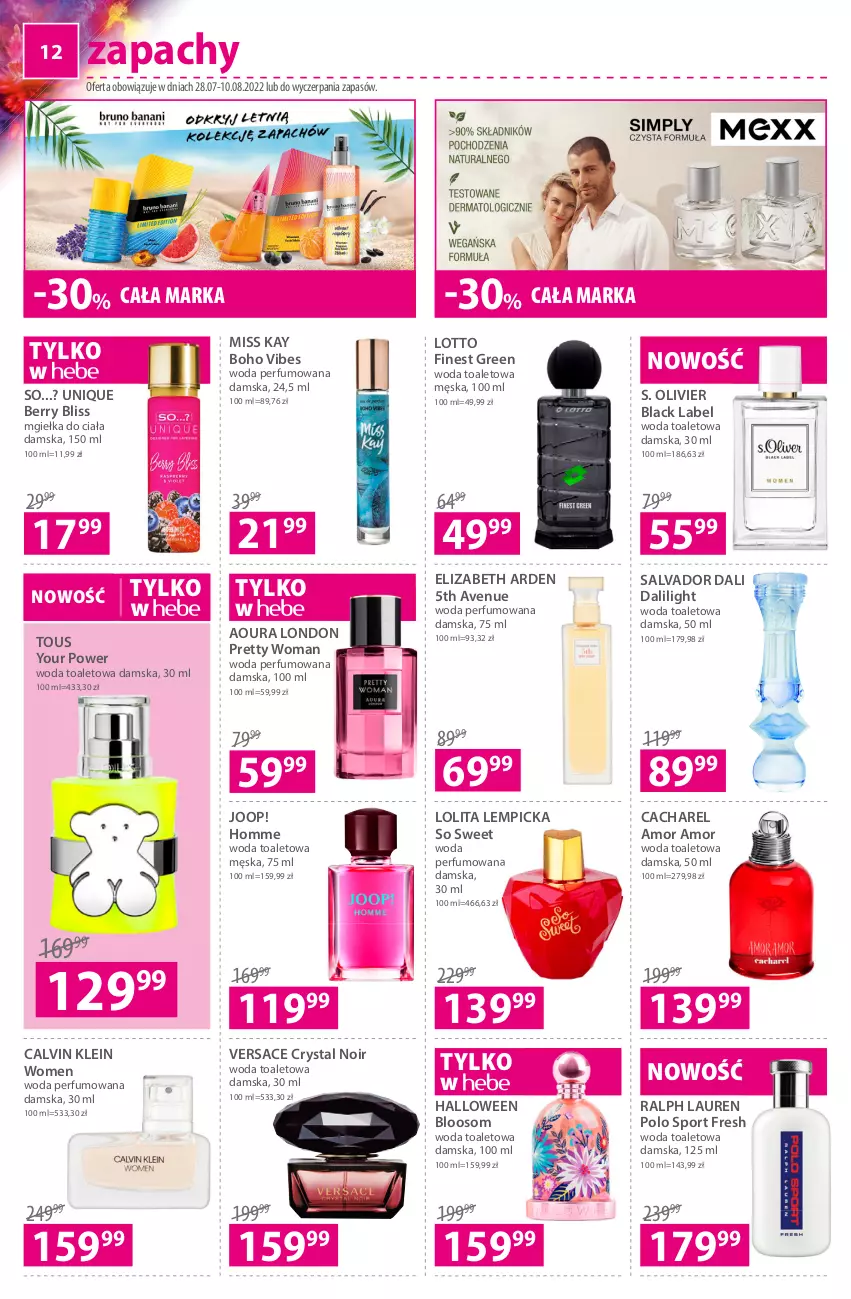 Gazetka promocyjna Hebe - Gazetka - ważna 28.07 do 10.08.2022 - strona 12 - produkty: Cacharel, Calvin Klein, Elizabeth Arden, JOOP!, Lack, Laur, Lolita Lempicka, Perfum, Por, Ralph Lauren, Sport, Versace, Woda, Woda perfumowana, Woda toaletowa