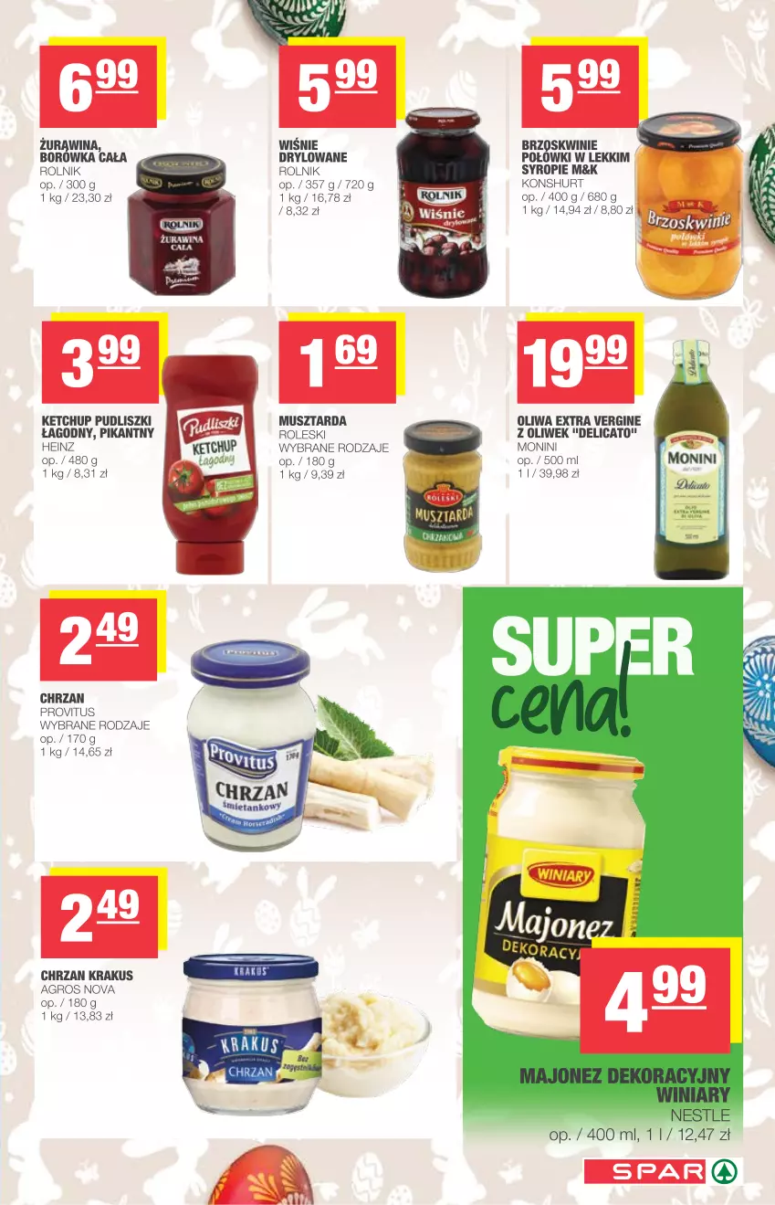 Gazetka promocyjna Spar - Spar - ważna 31.03 do 03.04.2021 - strona 9 - produkty: Borówka, Chrzan, Gin, Heinz, Ketchup, Krakus, Monini, Mus, Musztarda, Pudliszki, Rolnik, Syrop