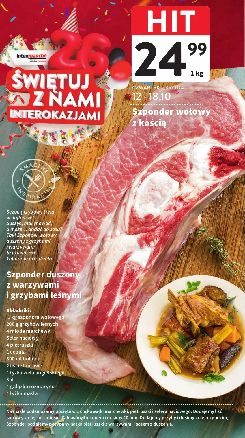 Gazetka promocyjna Intermarche - Gazetka Intermarche - ważna 12.10 do 18.10.2023 - strona 20 - produkty: Bulion, Cebula, Grzyby, Kawa, Laur, Lion, Mięso, Olej, Seler naciowy, Sól, Sos, Szponder wołowy, Warzywa